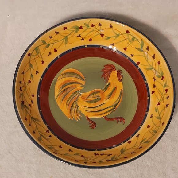 222 Fifth Rooster Serving Bowl approx 9" X 2'" - Picture 1 of 9